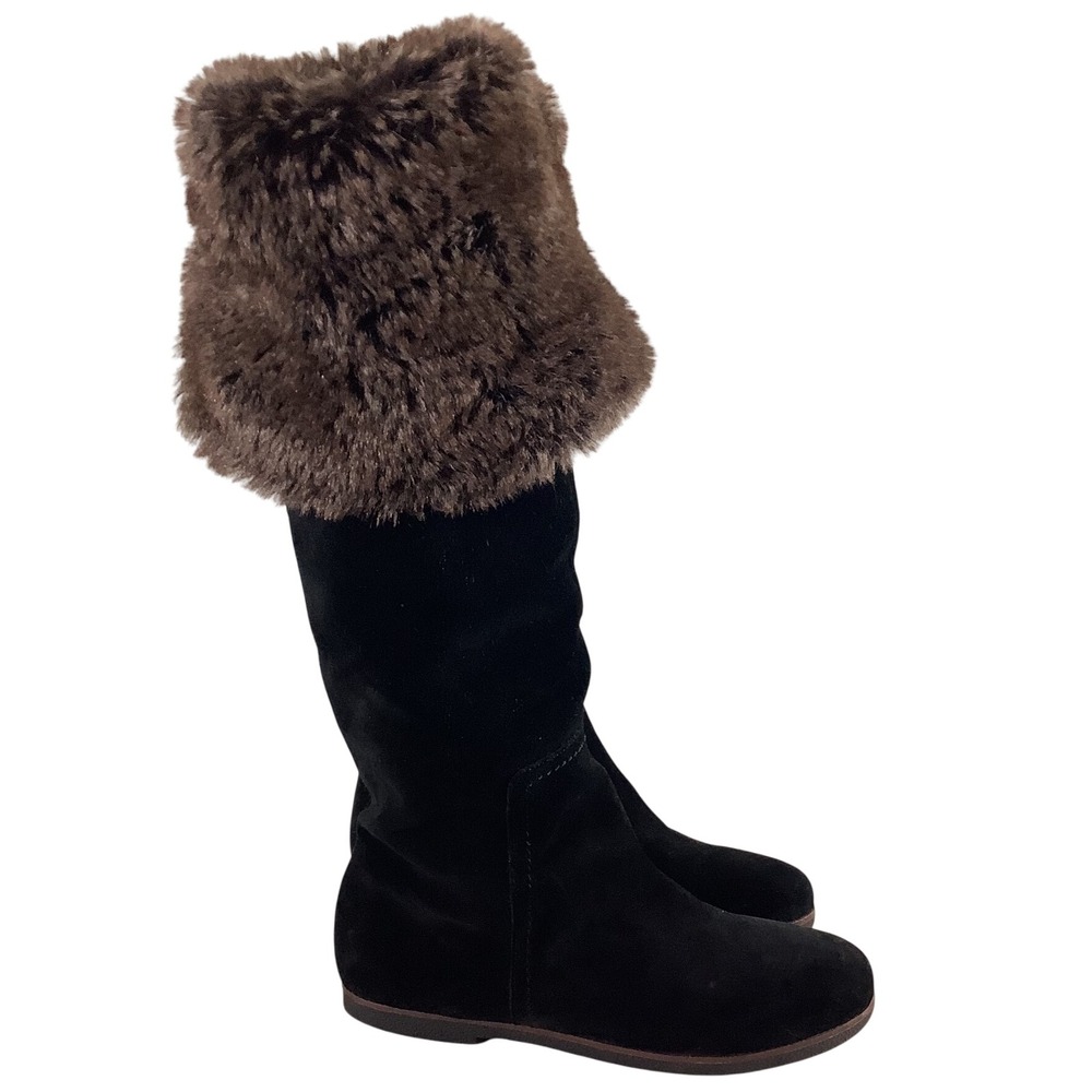 Sam Edelman Orlando Black Suede Faux Fur Trim Tall Boots Womens 7M S-ORLANDO